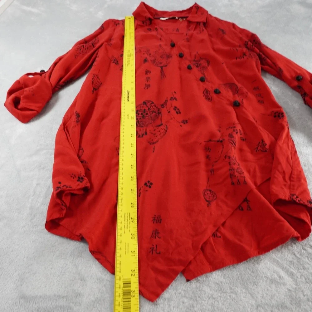 Soft Surroundings Asymmetrical Tunic Top M Red Chinese Lantern Print Roll Tab - Picture 6 of 12
